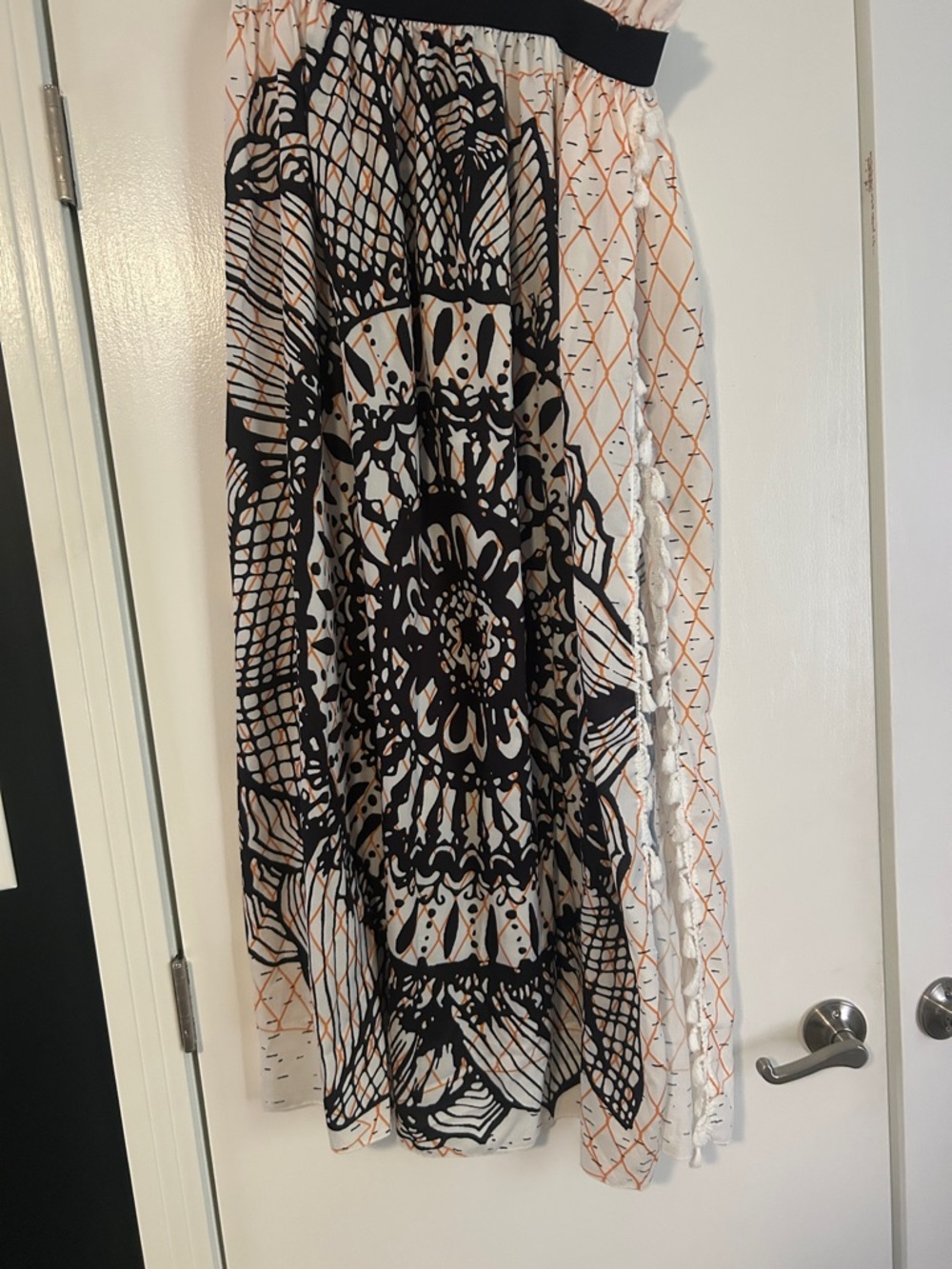 SHEIN Black, Cream & Orange Printed Maxi Skirt